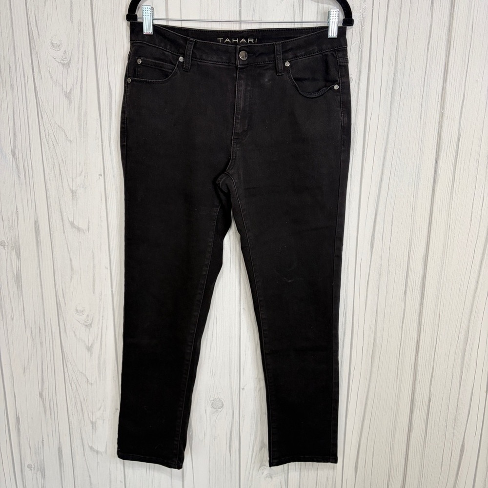 TAHARI Classic Mid-Rise Black Skinny Ankle Jeans, Size 8